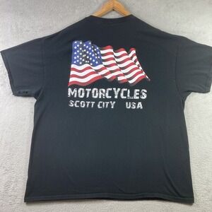 Motorcycle Shirt Adult 2XL Black Patriotic American Flag Lawless Scott City USA